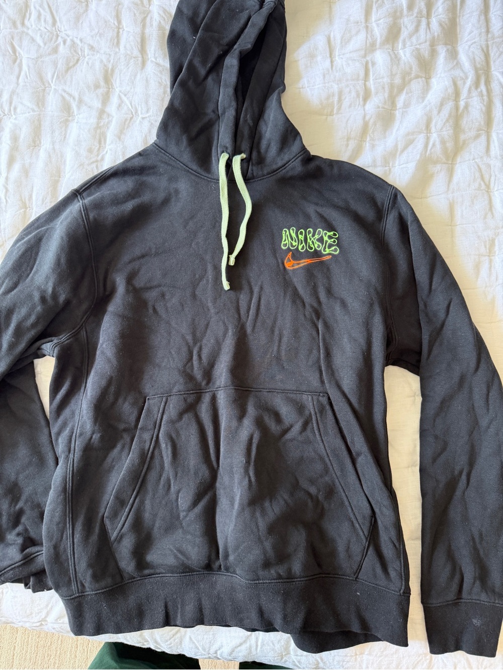 Nike Black Hoodie with Light Green Drawstrings